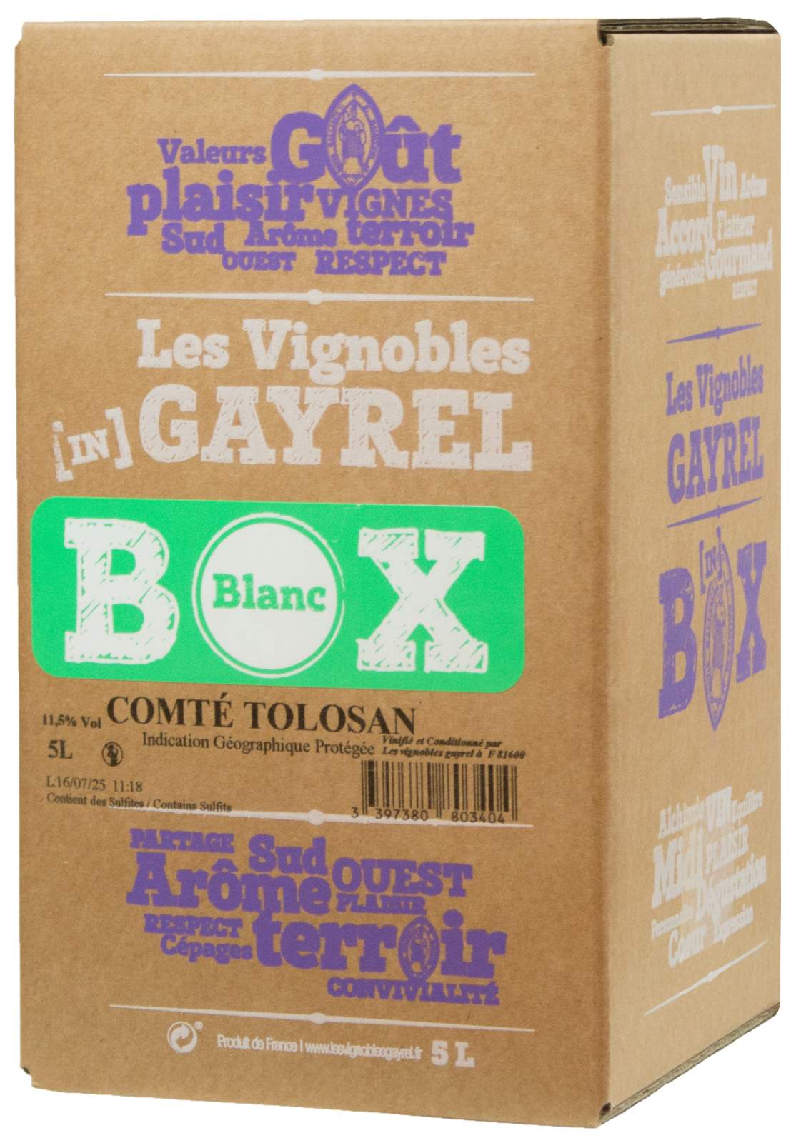 I.G.P. BLANC COMTE DE TOLOSAN \"GAYREL\" 5L (€2.98/L)